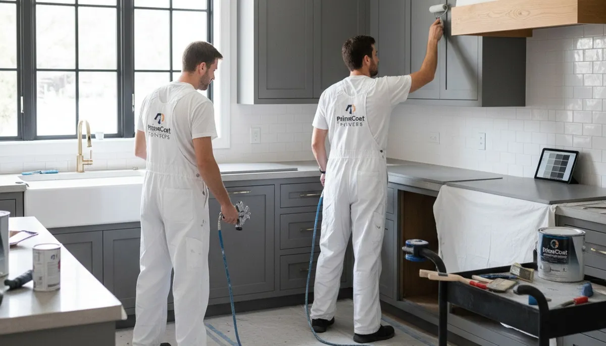 Professional cabinet painting in Wellesley MA kitchen by expert house painters for a modern refresh