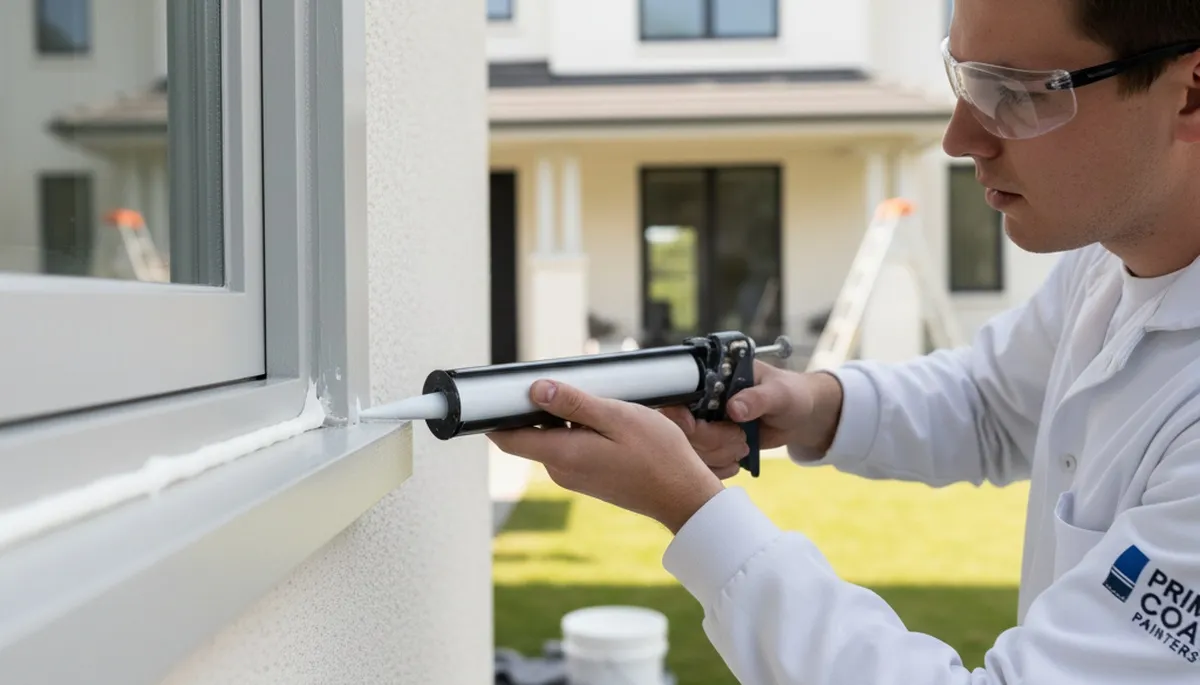 Professional caulking and sealing on Wellesley, MA home exterior by expert house painters