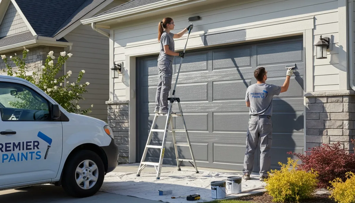 Professional garage door painting in Wellesley MA enhancing home curb appeal and weather protection