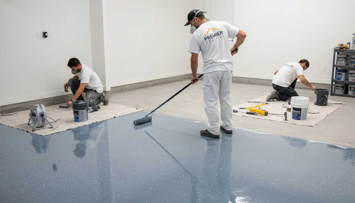 Epoxy garage floor coating in Wellesley MA protects concrete from salt, moisture, and winter wear