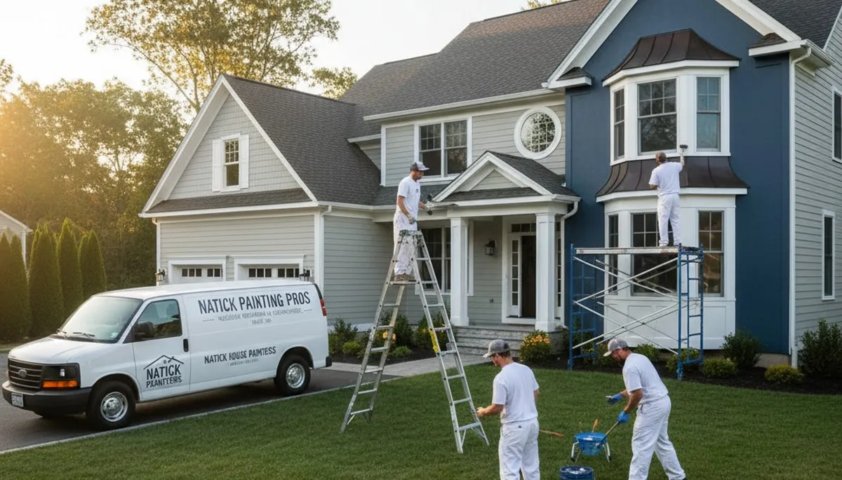 Professional house painters in Wellesley MA completing exterior home painting project
