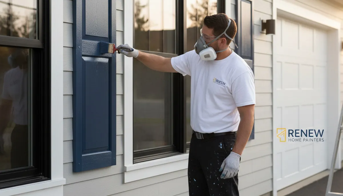 Professional shutter painting on a Wellesley MA home with fresh, weather-resistant finish